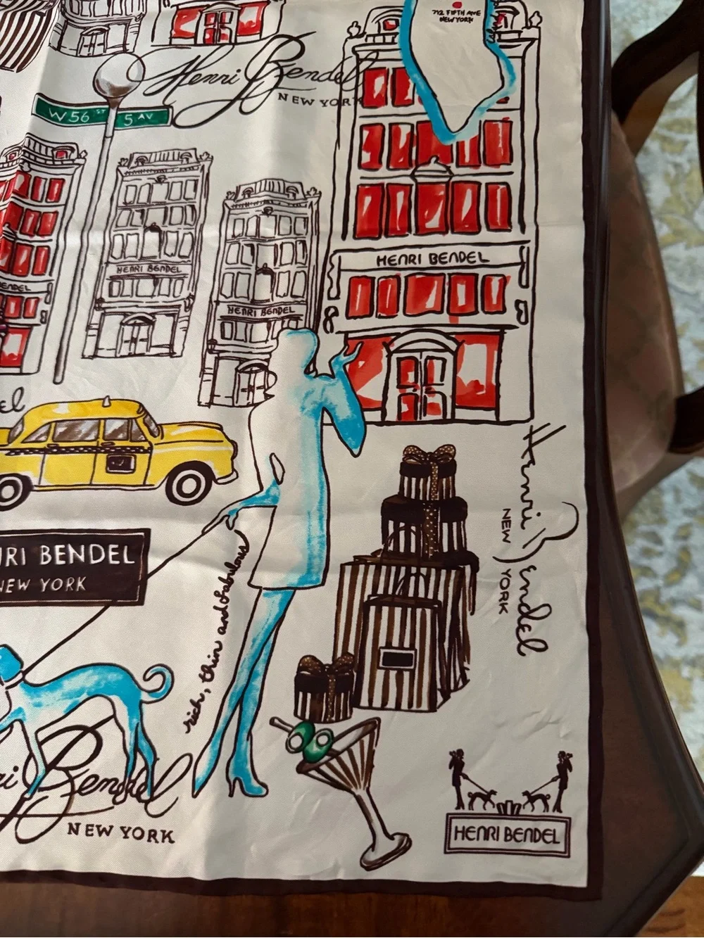 Henri Bendel White Multicolor New York Manhattan Print Silk Neck Scarf 21 In.²